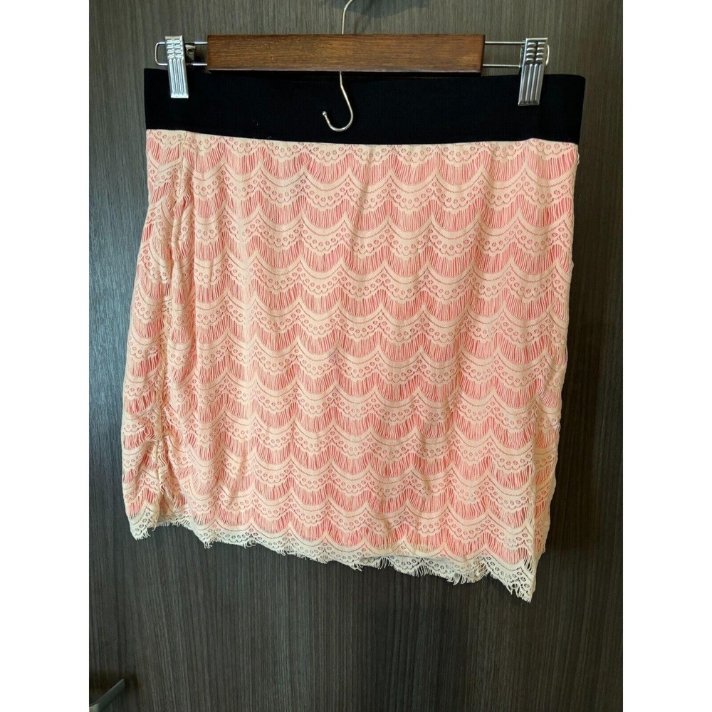 Free People Skirt Women's L Ivory Lined Lace Floral Scalloped Hem Pull On